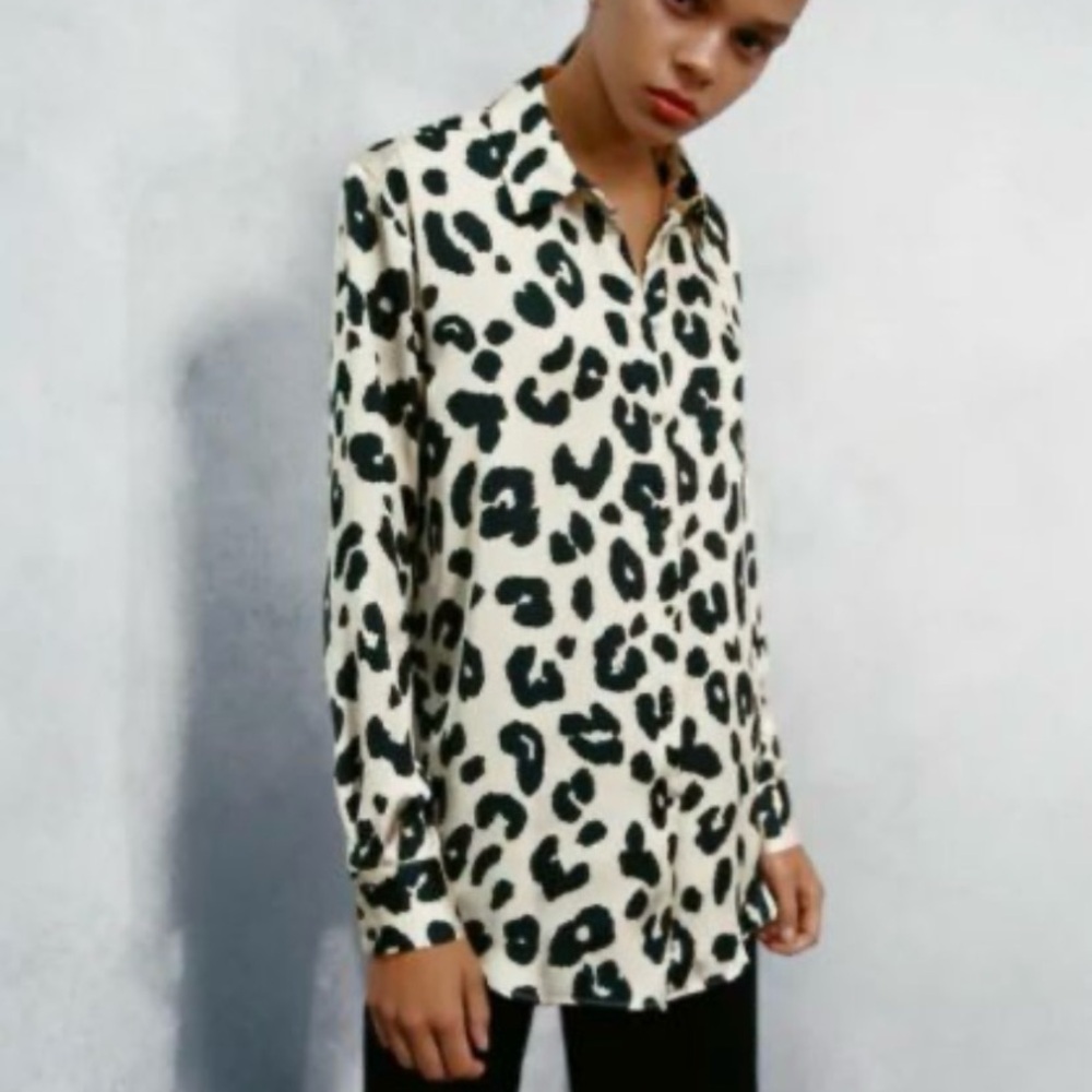 Zara Black and White Animal Print Shirt